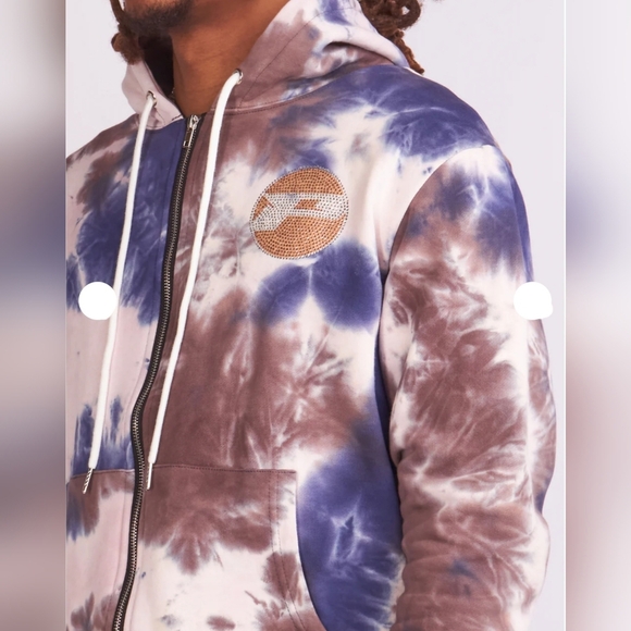 Politics Hoodie - Mikan Tie Dye Zip Up - Blue And Multi - MIKAN353 size XXL - Picture 1 of 10